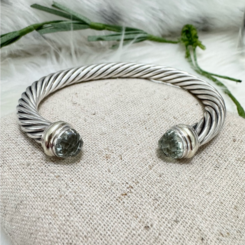 David Yurman 7mm Prasiolite .925 14K Classic Cable Cuff Bracelet - Picture 6 of 9